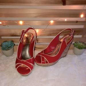 Tommy Hilfiger Red Patent Leather TW Flora Wedge 7